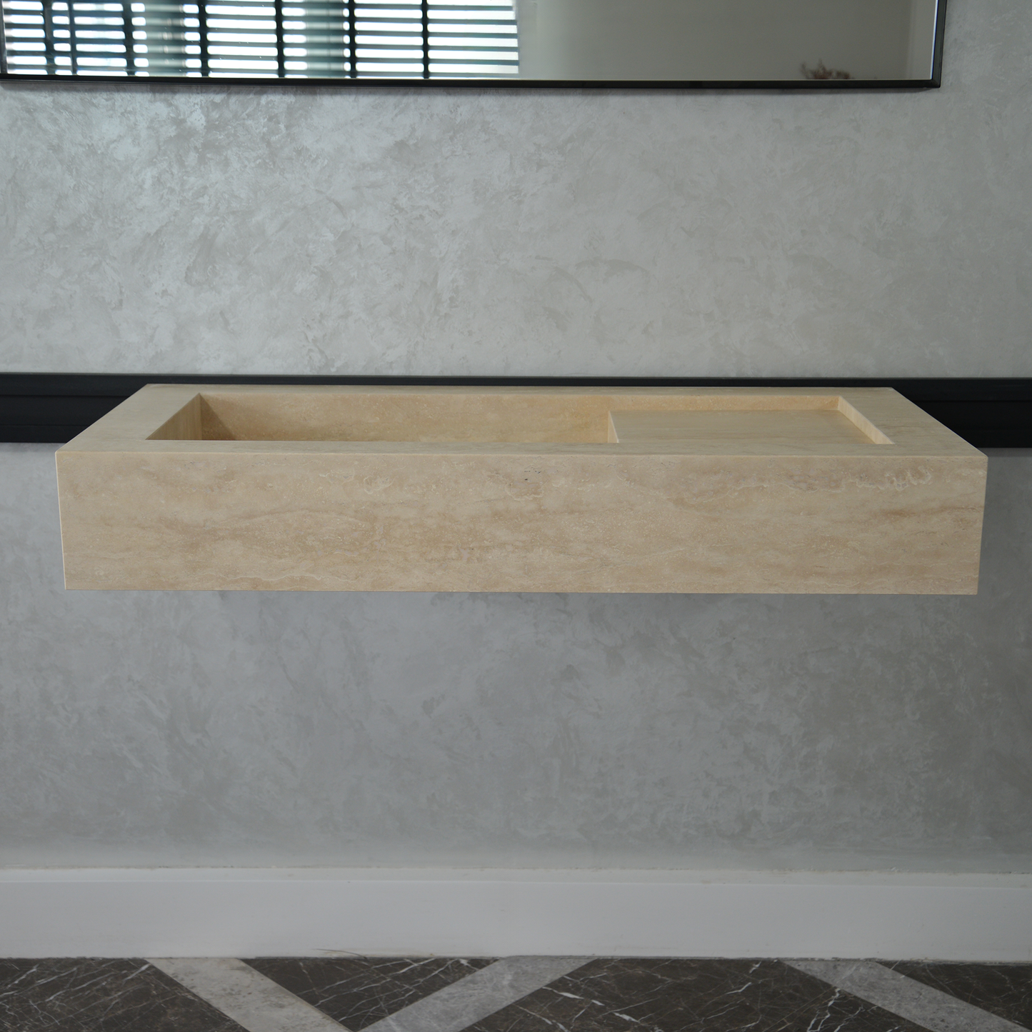 Handcrafted Travertine Bathroom Sink - Custom Vein Cut Natural Stone