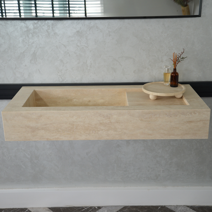Handcrafted Travertine Bathroom Sink - Custom Vein Cut Natural Stone