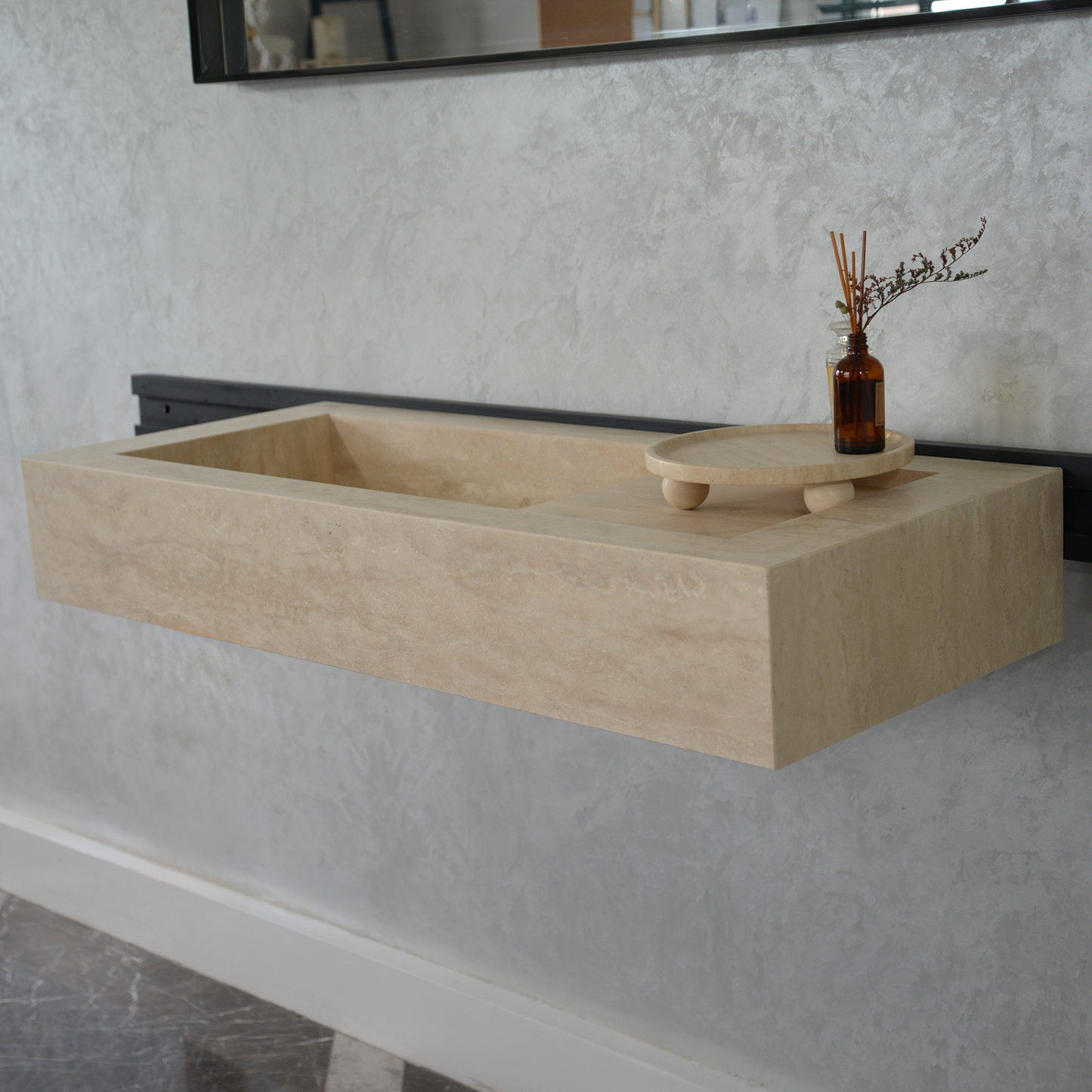 Handcrafted Travertine Bathroom Sink - Custom Vein Cut Natural Stone