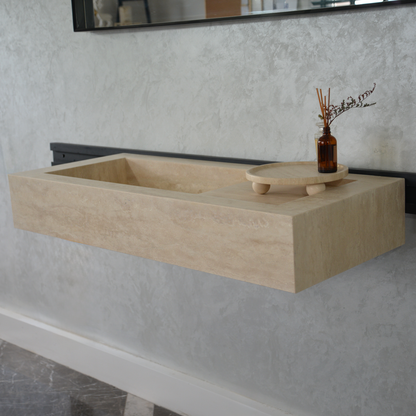 Handcrafted Travertine Bathroom Sink - Custom Vein Cut Natural Stone