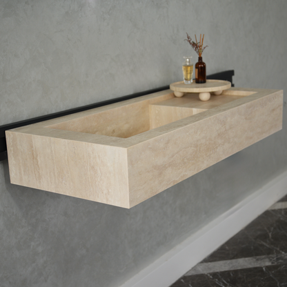 Handcrafted Travertine Bathroom Sink - Custom Vein Cut Natural Stone