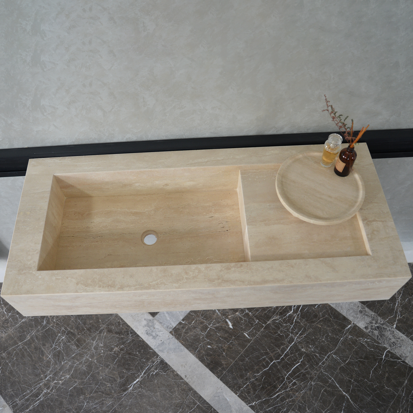 Handcrafted Travertine Bathroom Sink - Custom Vein Cut Natural Stone