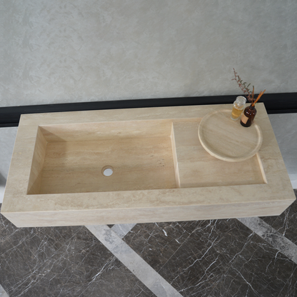 Handcrafted Travertine Bathroom Sink - Custom Vein Cut Natural Stone