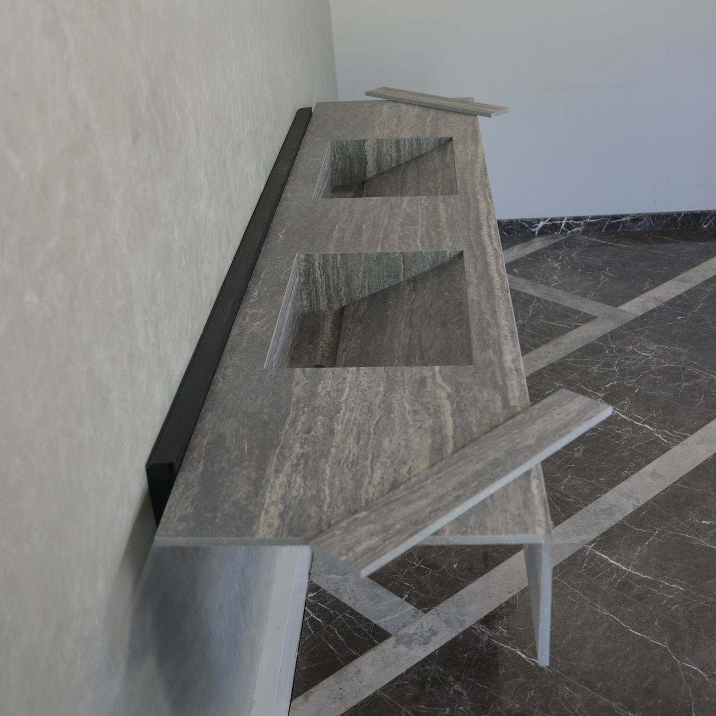 Engineered Stone Sink Handcrafted Infinity Travertino Grey Italian Artisan Spa Style