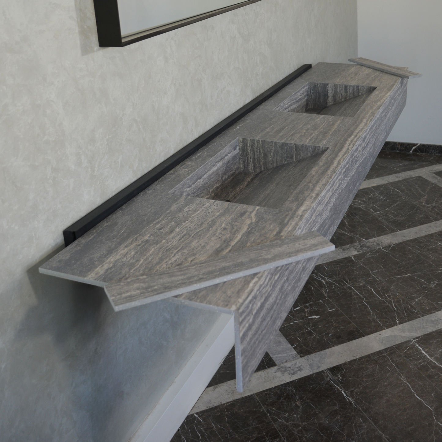 Engineered Stone Sink Handcrafted Infinity Travertino Grey Italian Artisan Spa Style
