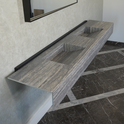Engineered Stone Sink Handcrafted Infinity Travertino Grey Italian Artisan Spa Style