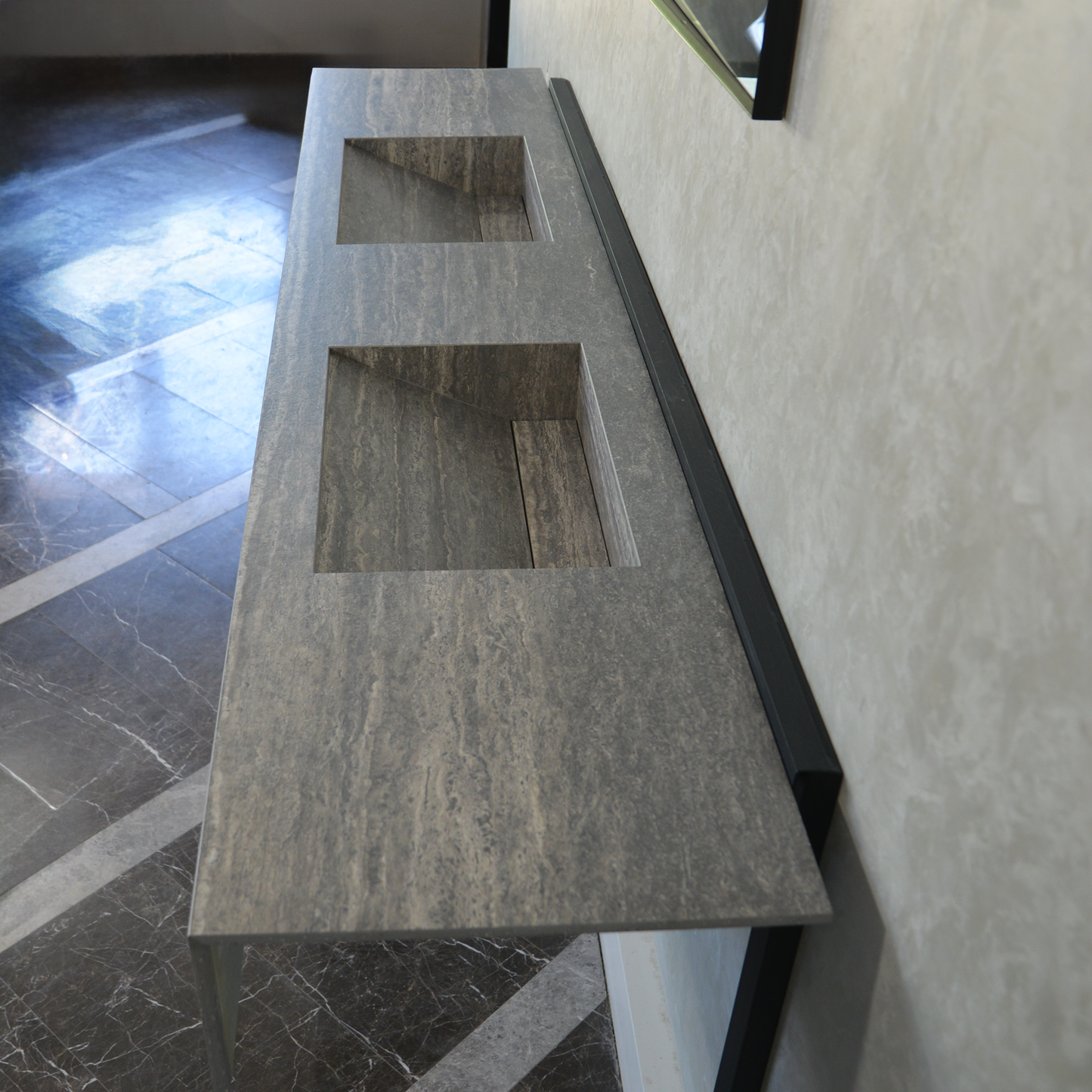 Engineered Stone Sink Handcrafted Infinity Travertino Grey Italian Artisan Spa Style