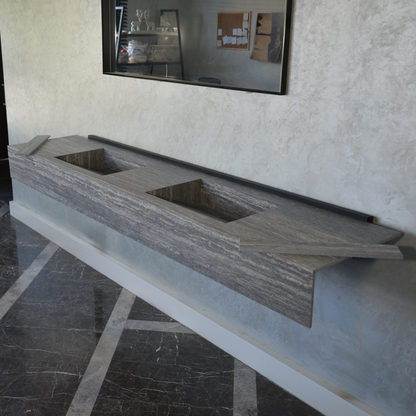 Engineered Stone Sink Handcrafted Infinity Travertino Grey Italian Artisan Spa Style