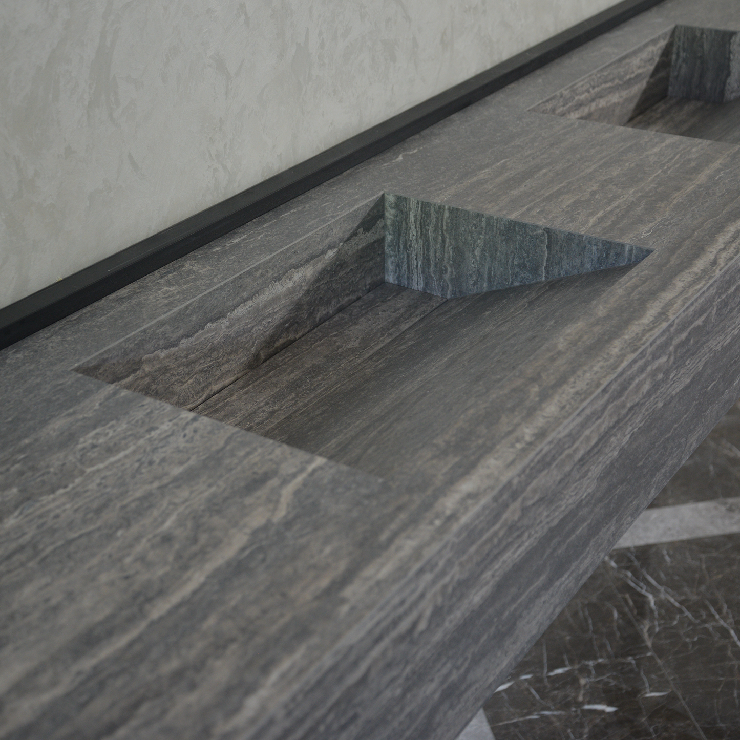 Engineered Stone Sink Handcrafted Infinity Travertino Grey Italian Artisan Spa Style
