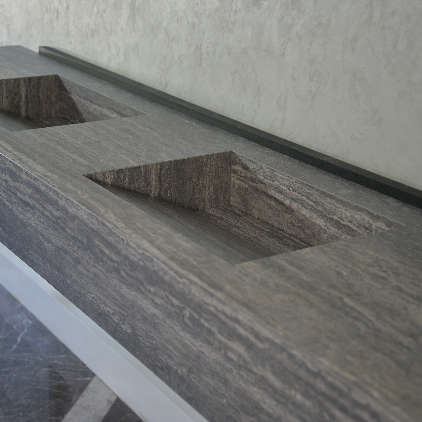 Engineered Stone Sink Handcrafted Infinity Travertino Grey Italian Artisan Spa Style