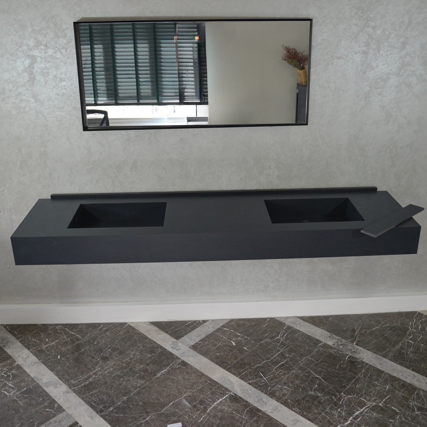 Black Handcrafted Matte Engineered Porcelain Double Sink Modern