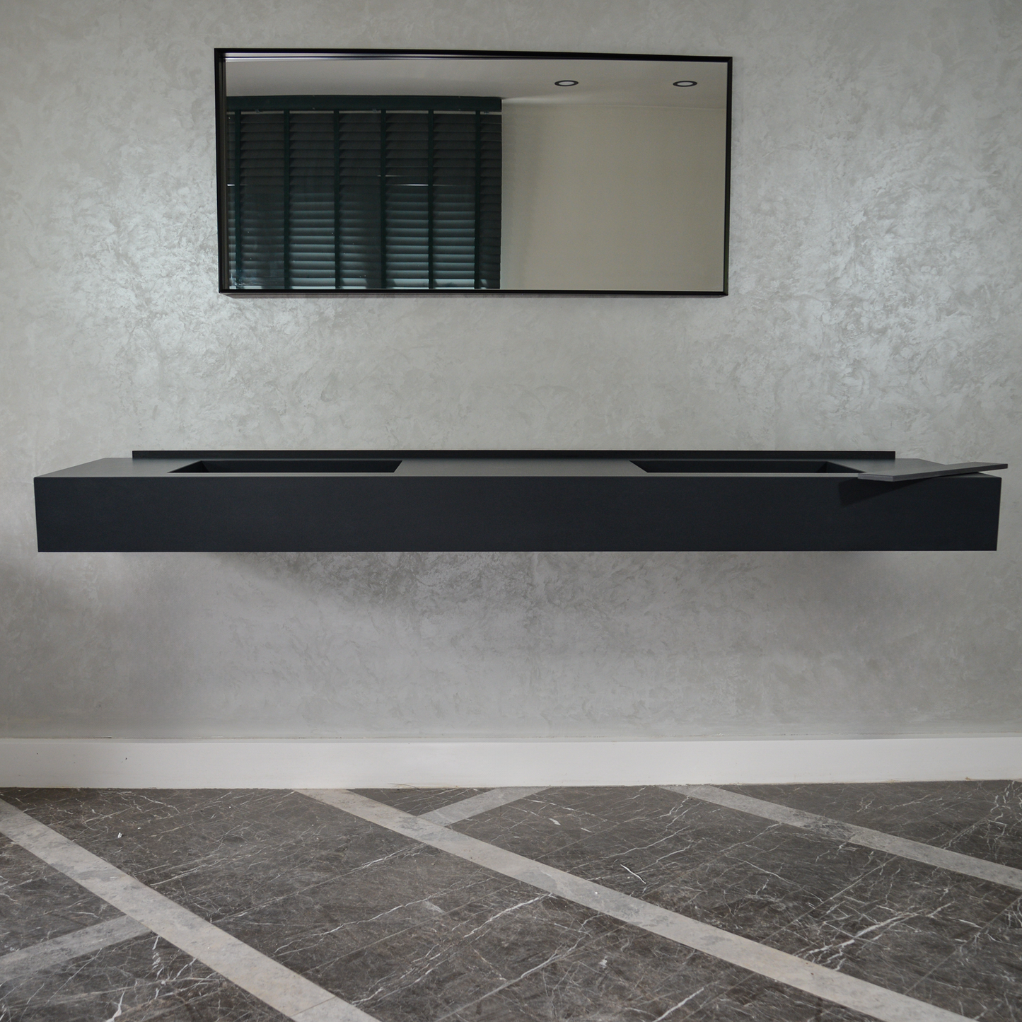 Black Handcrafted Matte Engineered Porcelain Double Sink Modern