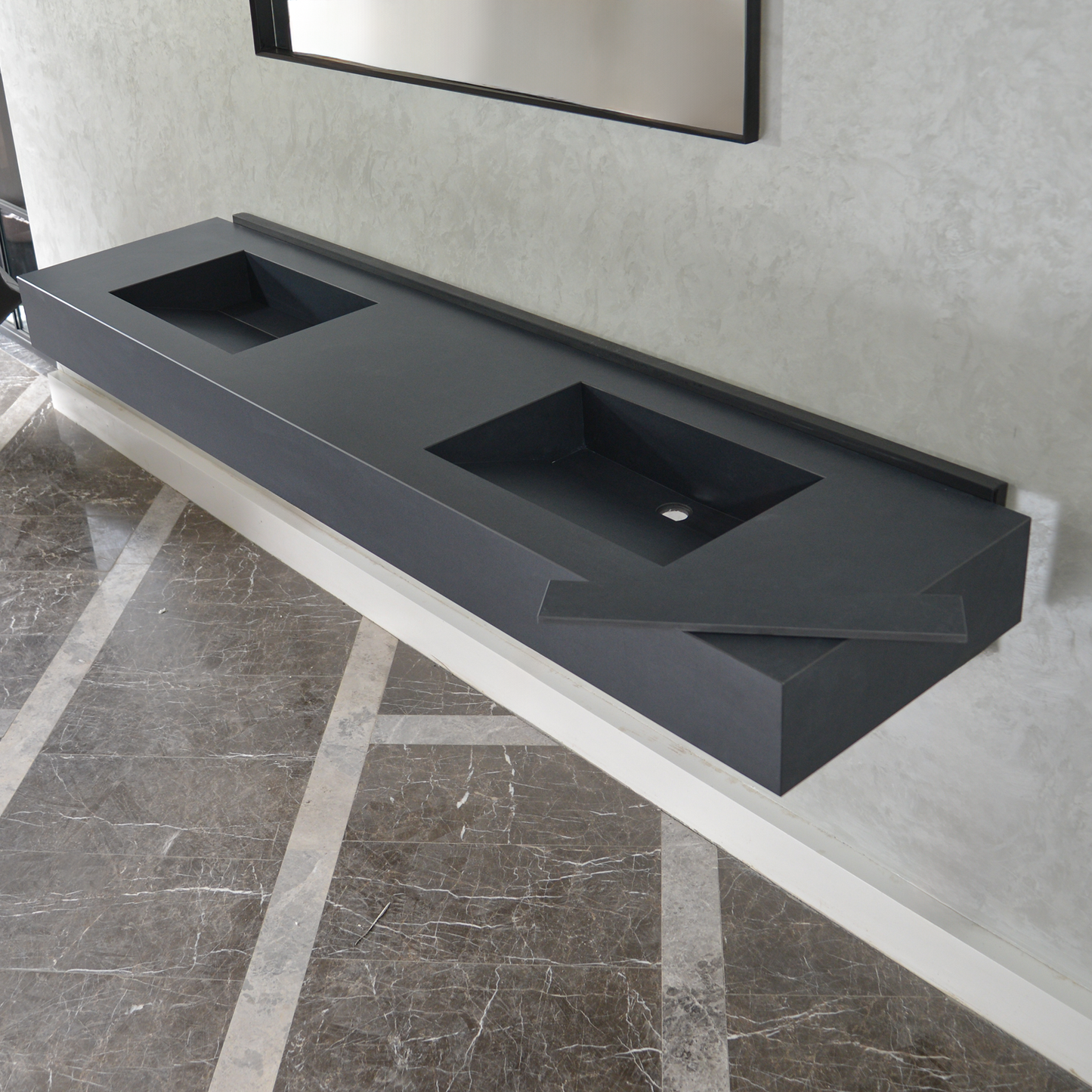 Black Handcrafted Matte Engineered Porcelain Double Sink Modern