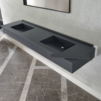 Black Handcrafted Matte Engineered Porcelain Double Sink Modern
