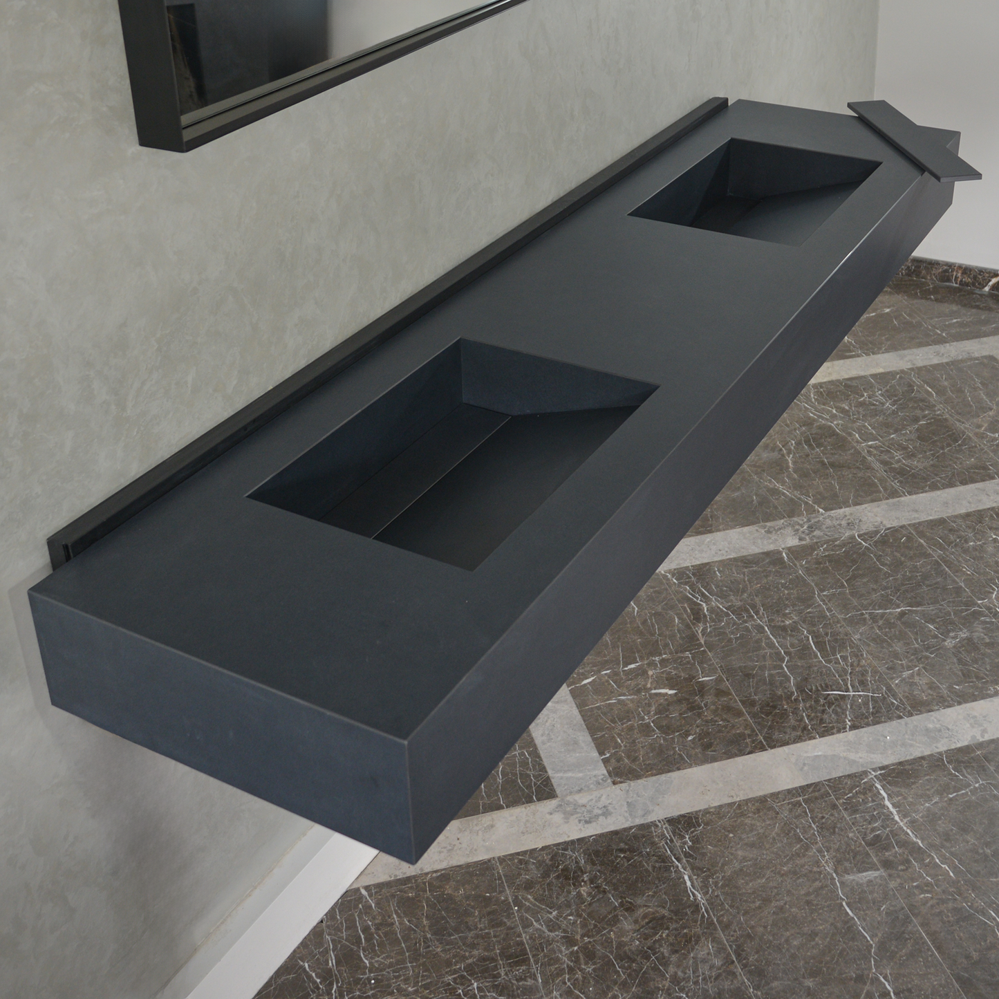 Black Handcrafted Matte Engineered Porcelain Double Sink Modern