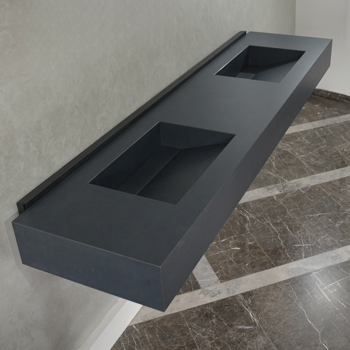 Black Handcrafted Matte Engineered Porcelain Double Sink Modern