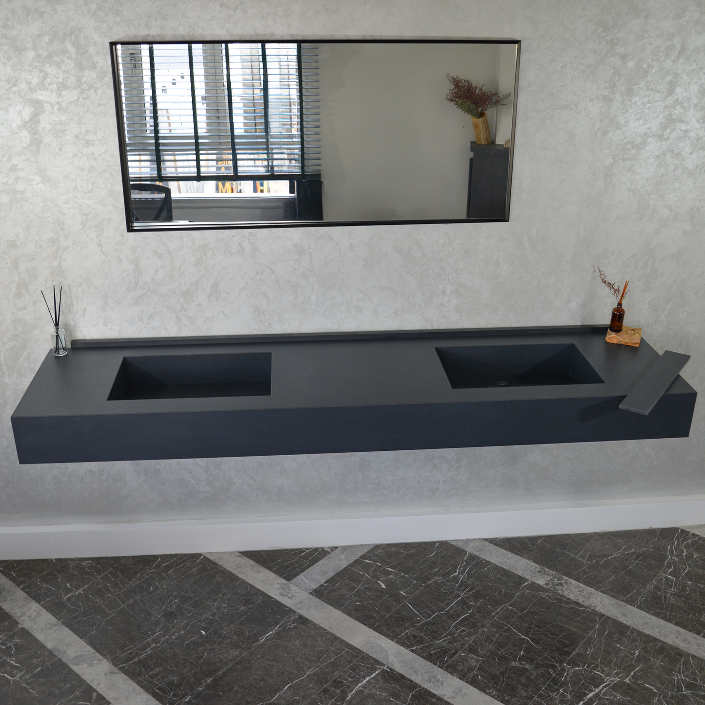Black Handcrafted Matte Engineered Porcelain Double Sink Modern