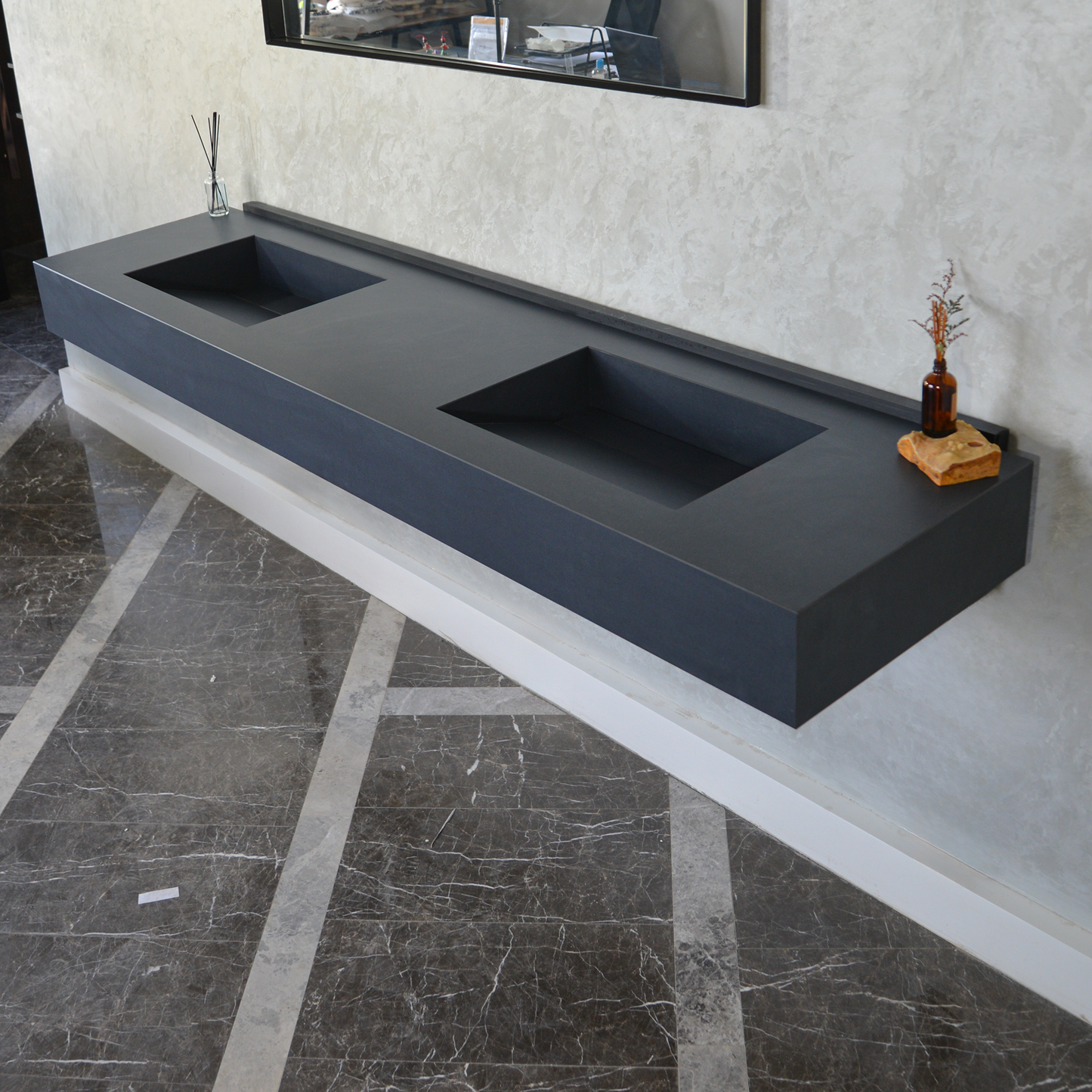 Black Handcrafted Matte Engineered Porcelain Double Sink Modern