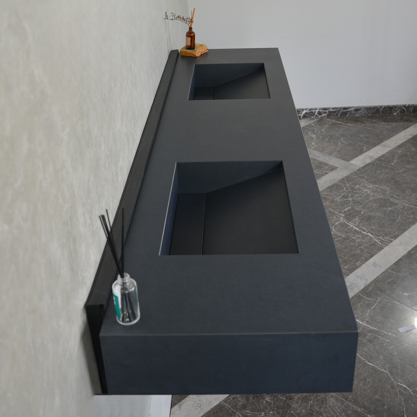 Black Handcrafted Matte Engineered Porcelain Double Sink Modern