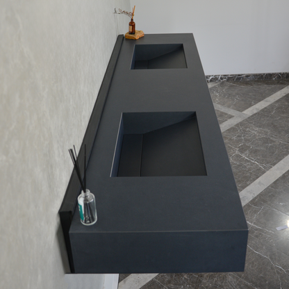 Black Handcrafted Matte Engineered Porcelain Double Sink Modern