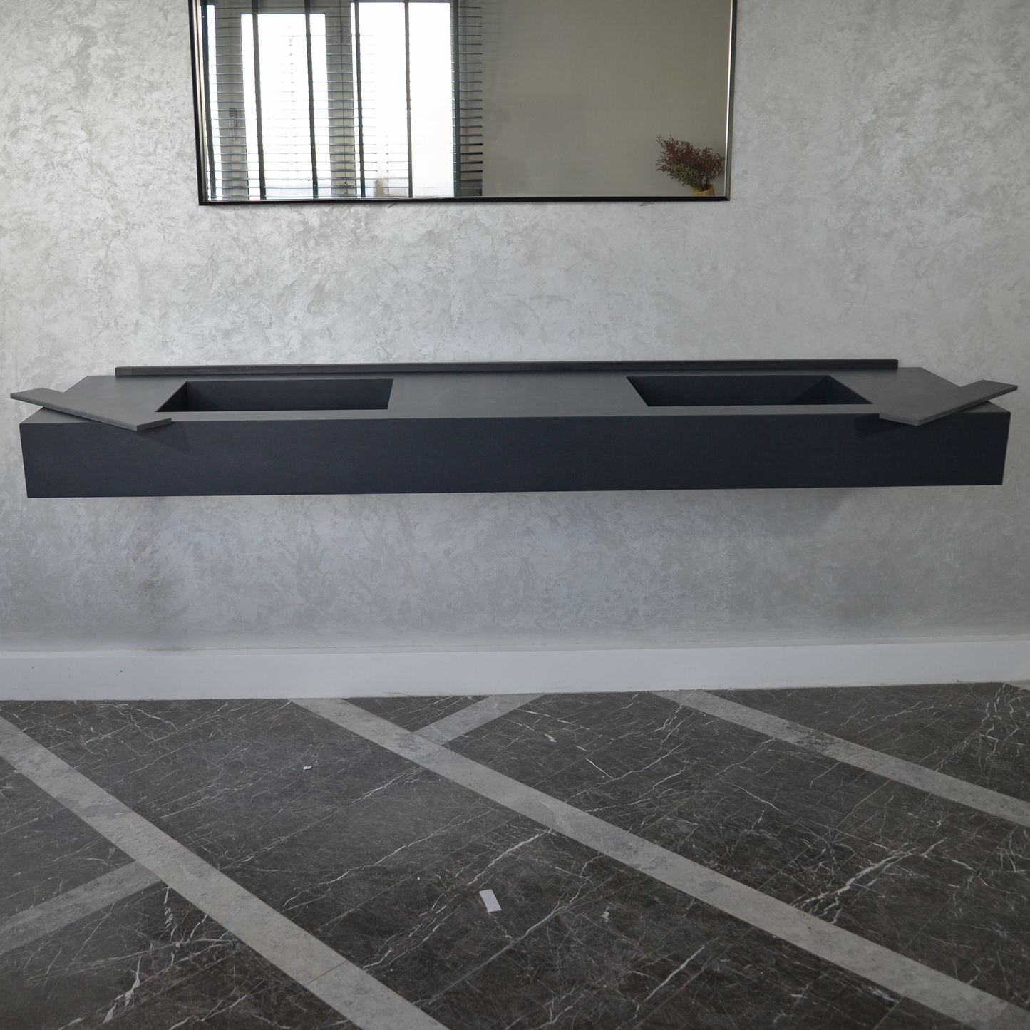 Black Handcrafted Matte Engineered Porcelain Double Sink Modern