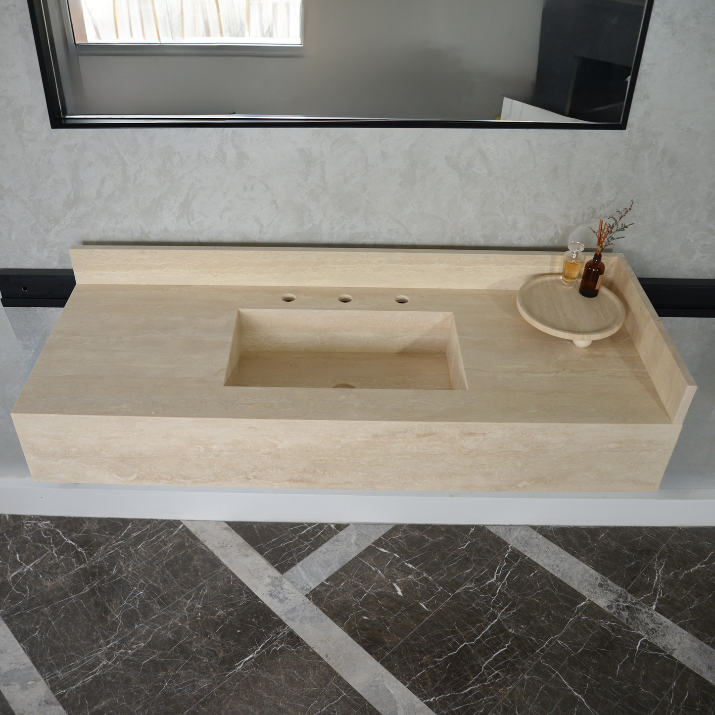 Travertine Bathroom Sink Handcrafted Custom Vein Cut Beige Artisan
