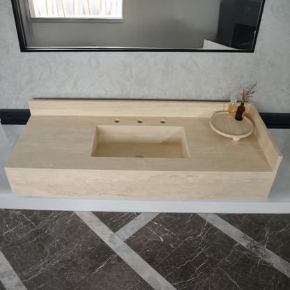 Travertine Bathroom Sink Handcrafted Custom Vein Cut Beige Artisan