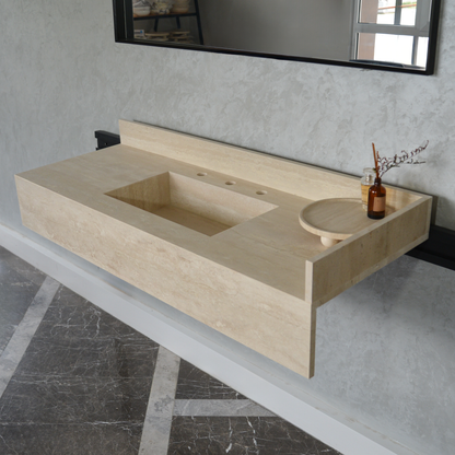 Travertine Bathroom Sink Handcrafted Custom Vein Cut Beige Artisan