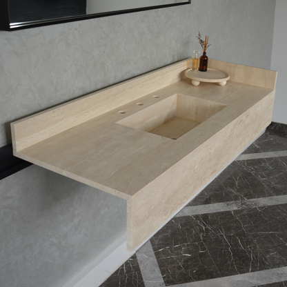 Travertine Bathroom Sink Handcrafted Custom Vein Cut Beige Artisan