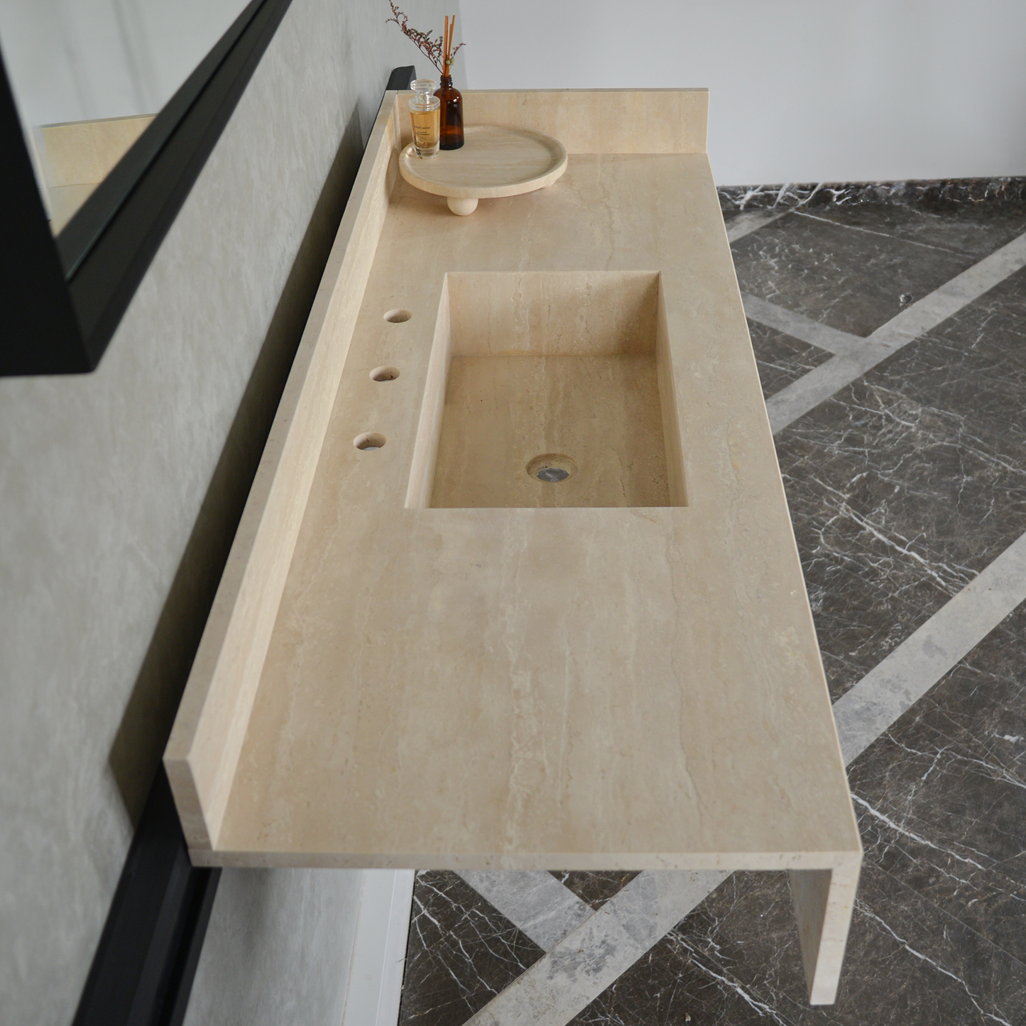 Travertine Bathroom Sink Handcrafted Custom Vein Cut Beige Artisan