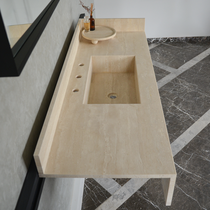 Travertine Bathroom Sink Handcrafted Custom Vein Cut Beige Artisan