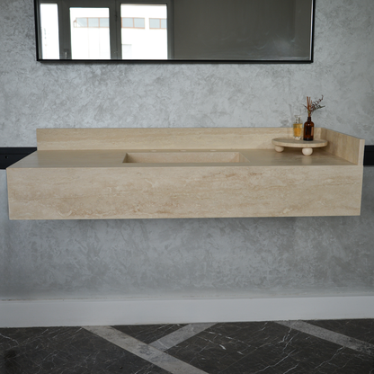 Travertine Bathroom Sink Handcrafted Custom Vein Cut Beige Artisan