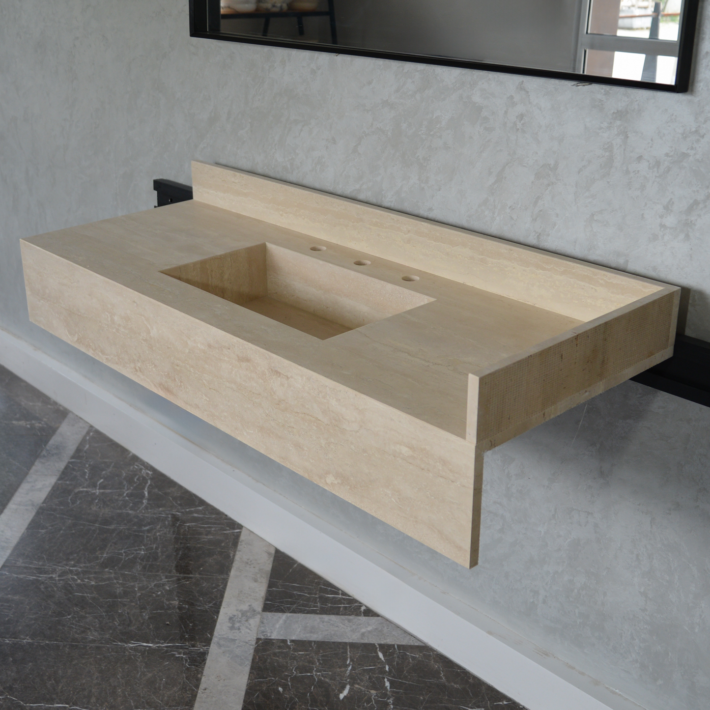 Travertine Bathroom Sink Handcrafted Custom Vein Cut Beige Artisan