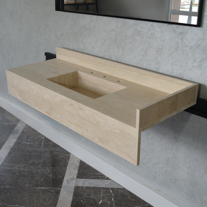 Travertine Bathroom Sink Handcrafted Custom Vein Cut Beige Artisan