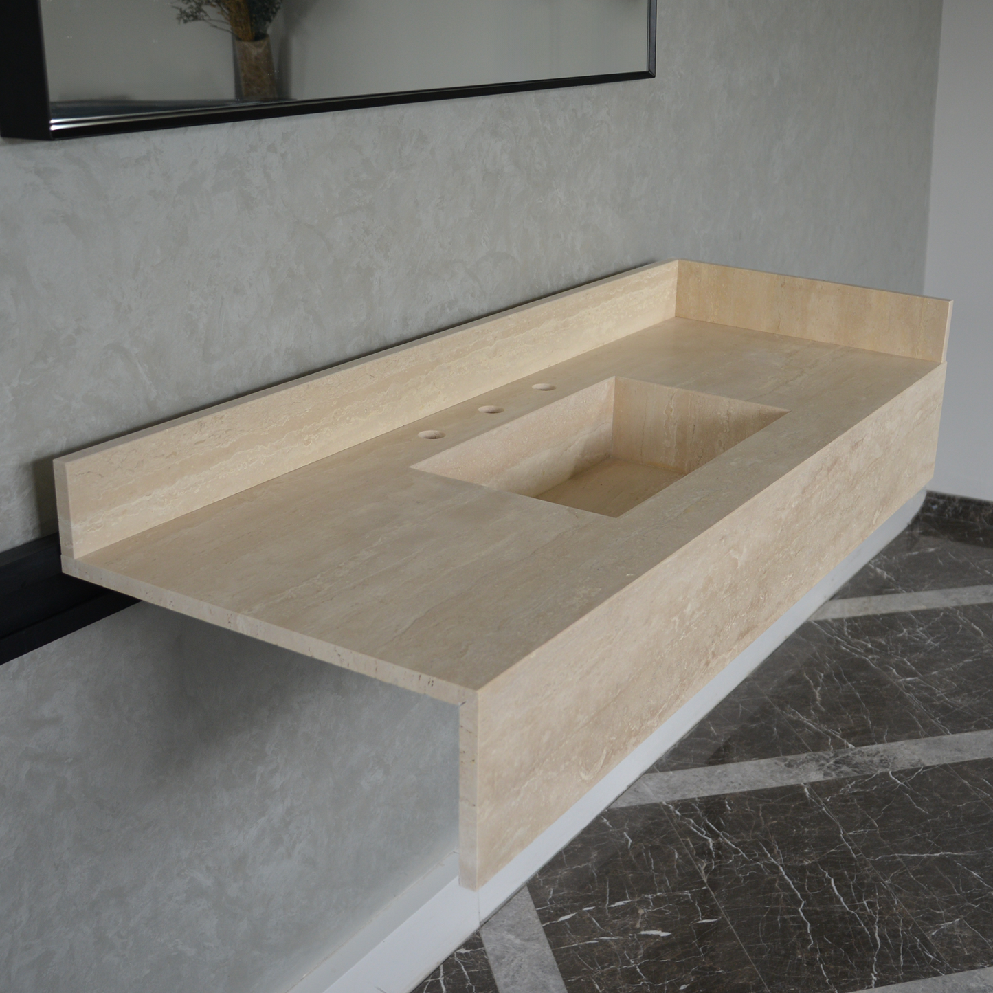 Travertine Bathroom Sink Handcrafted Custom Vein Cut Beige Artisan