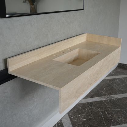 Travertine Bathroom Sink Handcrafted Custom Vein Cut Beige Artisan