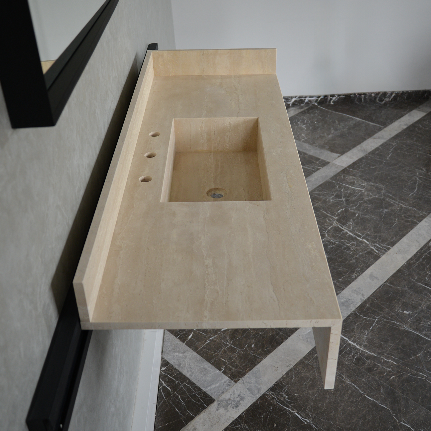 Travertine Bathroom Sink Handcrafted Custom Vein Cut Beige Artisan