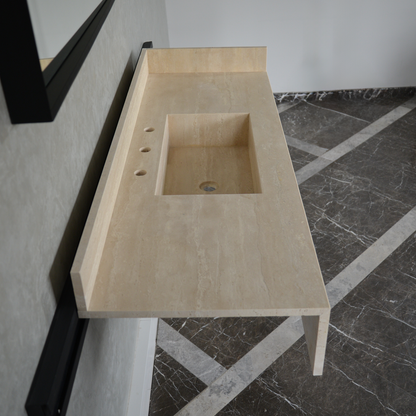 Travertine Bathroom Sink Handcrafted Custom Vein Cut Beige Artisan