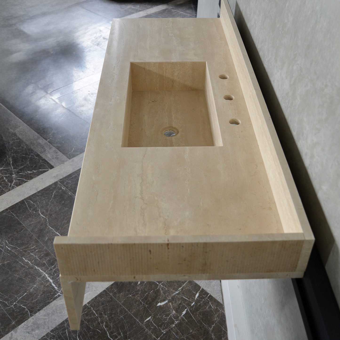 Travertine Bathroom Sink Handcrafted Custom Vein Cut Beige Artisan