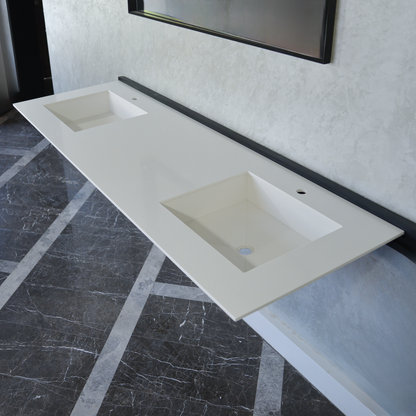 White Quartz Double Sink - Handcrafted Engineered Custom Design