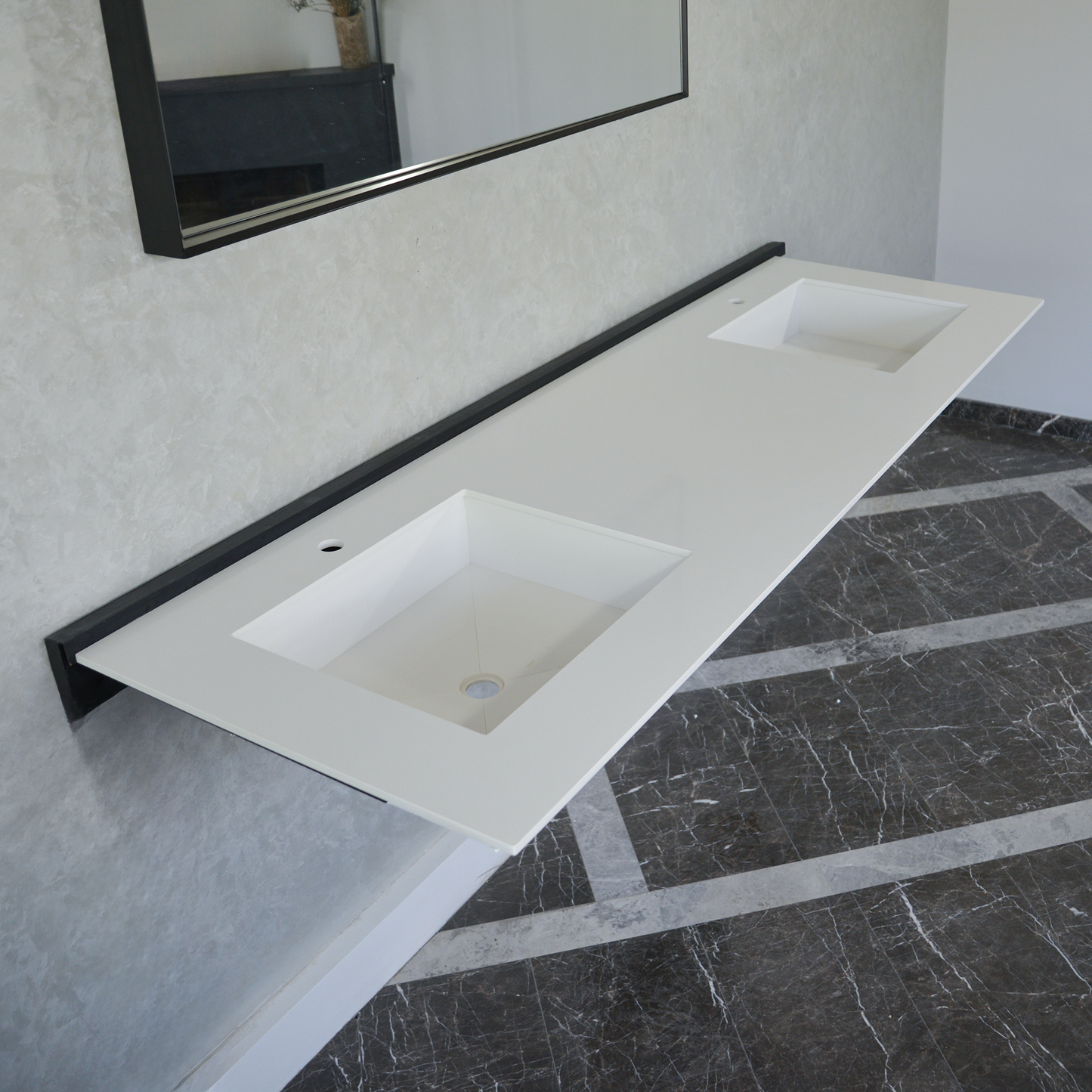 White Quartz Double Sink - Handcrafted Engineered Custom Design