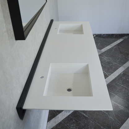 White Quartz Double Sink - Handcrafted Engineered Custom Design