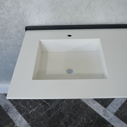 White Quartz Double Sink - Handcrafted Engineered Custom Design
