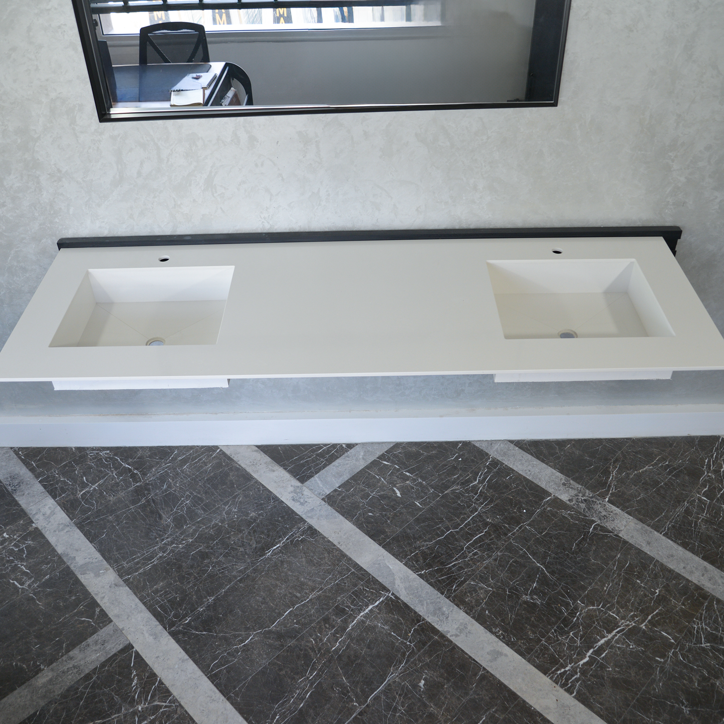 White Quartz Double Sink - Handcrafted Engineered Custom Design