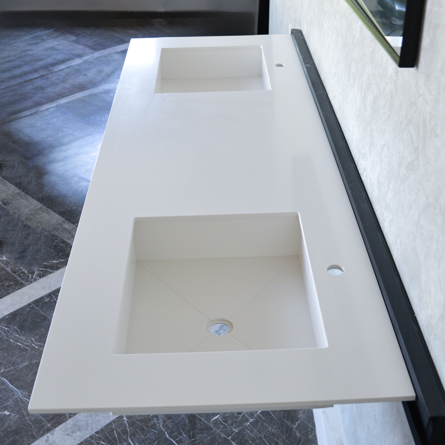 White Quartz Double Sink - Handcrafted Engineered Custom Design