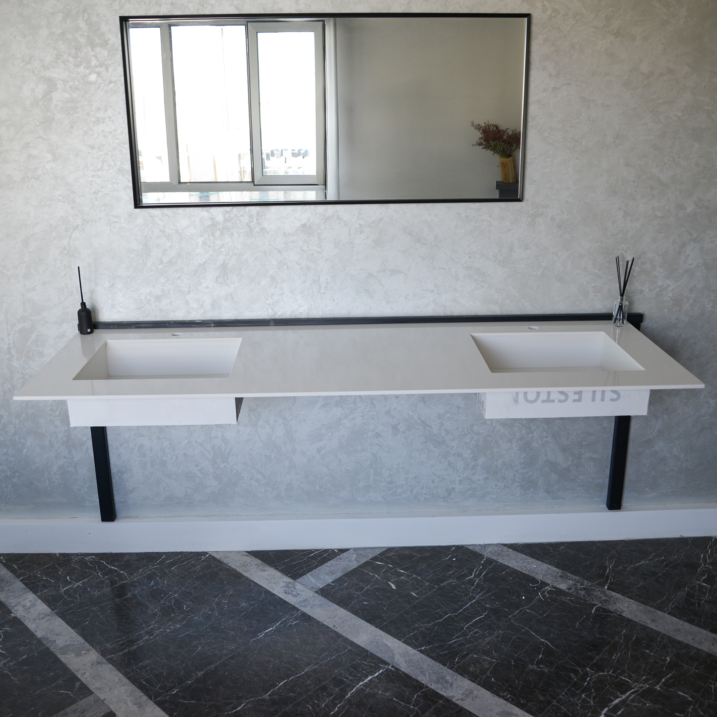 White Quartz Double Sink - Handcrafted Engineered Custom Design