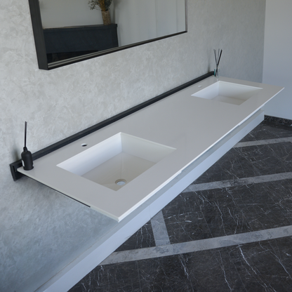 White Quartz Double Sink - Handcrafted Engineered Custom Design