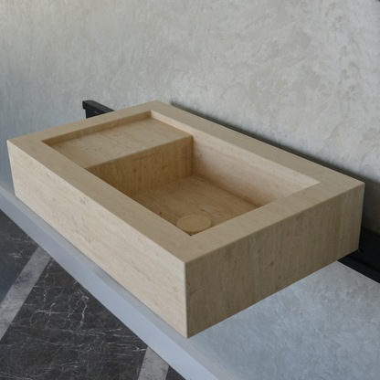 Travertine Bathroom Sink Handcrafted Warm Beige Artisan Finish