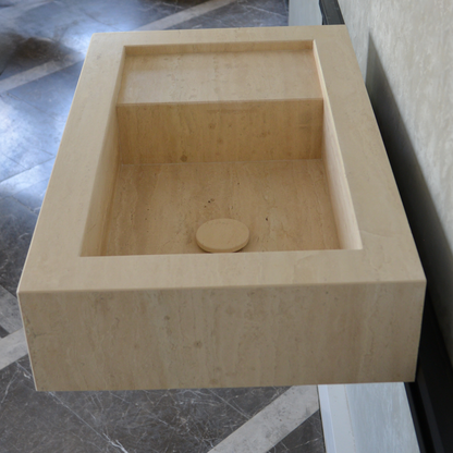 Travertine Bathroom Sink Handcrafted Warm Beige Artisan Finish