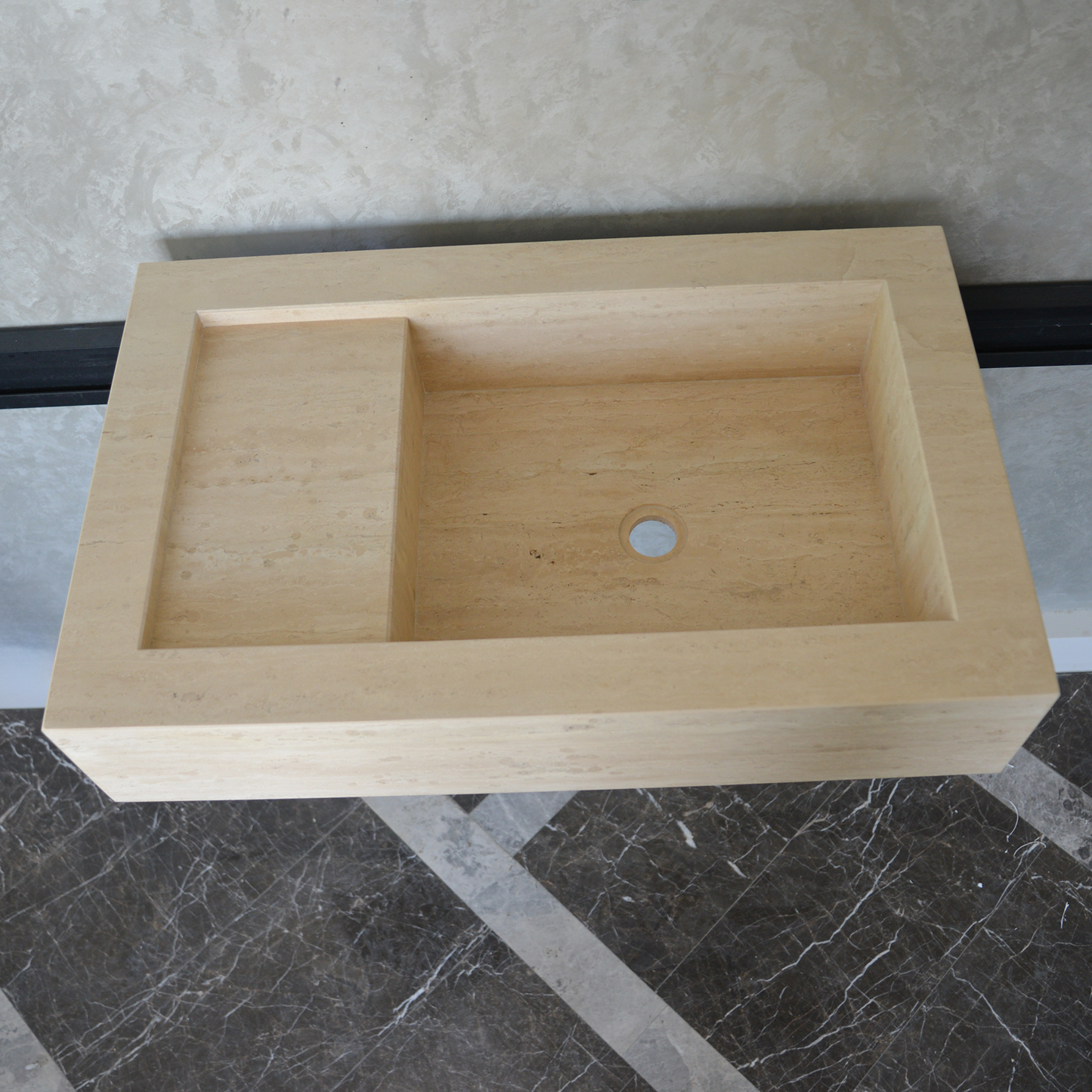 Travertine Bathroom Sink Handcrafted Warm Beige Artisan Finish